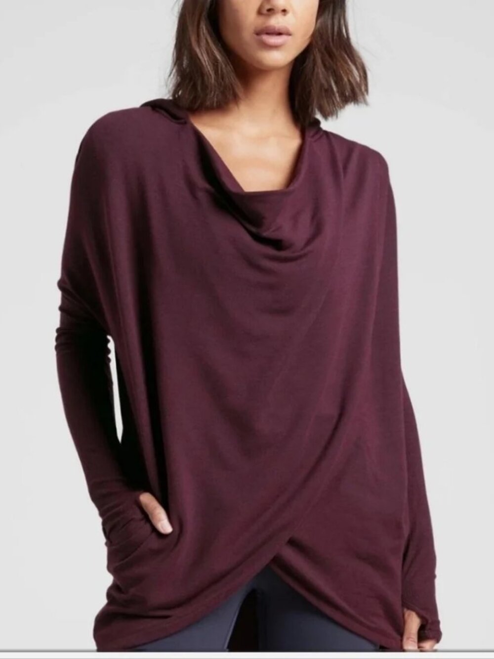 Athleta Purana Wrap Hooded Sweatshirt Plum Women's XS